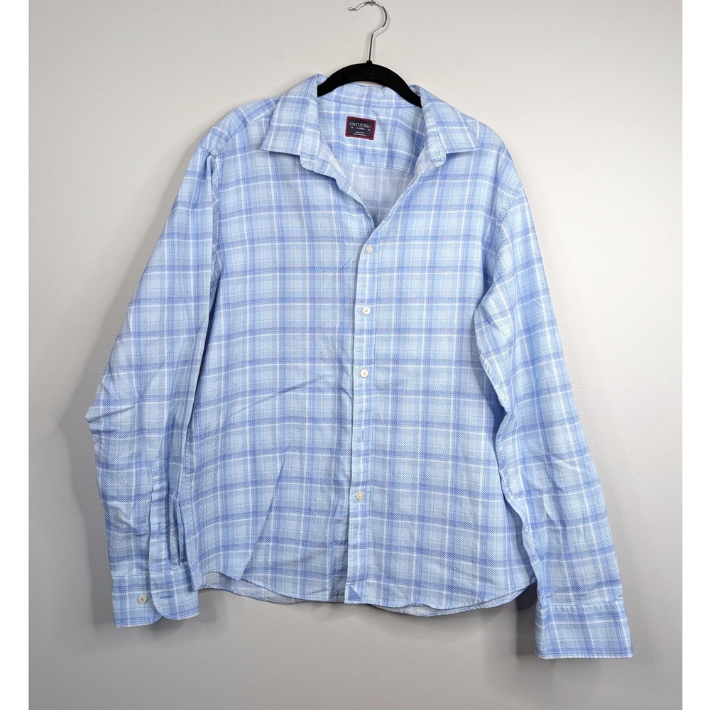 UNTUCKit Button Down Shirt Mens Large Blue Plaid Pinord Cotton Long Sleeve